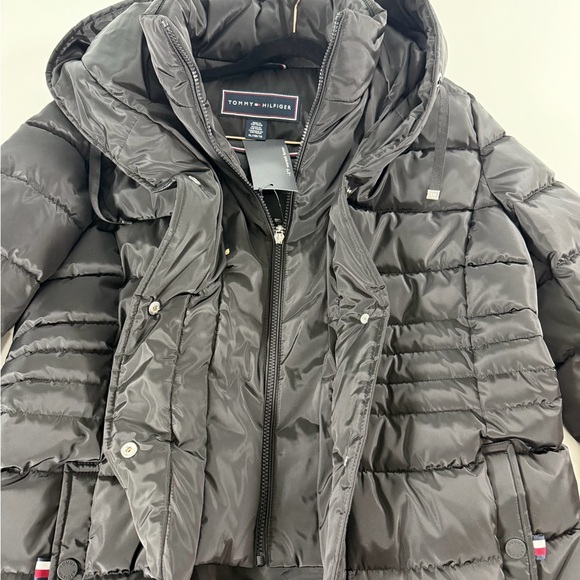 TOMMY HILFIGER Hooded Puffer Trench-coat Black Size XL NEW - Picture 9 of 11